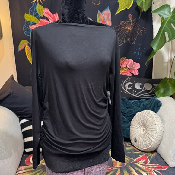 Old Navy Slit Neck with Side Ruching Top, Cotton/Modal, Black, Large - Picture 4 of 10